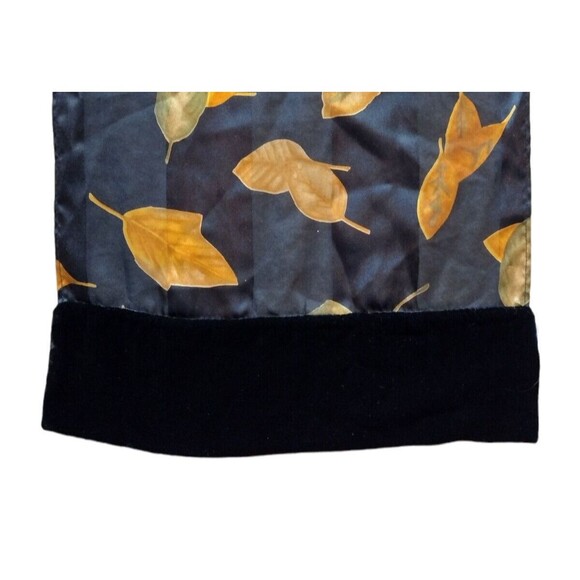 Fall Sheer Scarf Neckerchief Wrap Table Runner Blue Brown Leaves Velvet Edge SEE - Picture 3 of 6